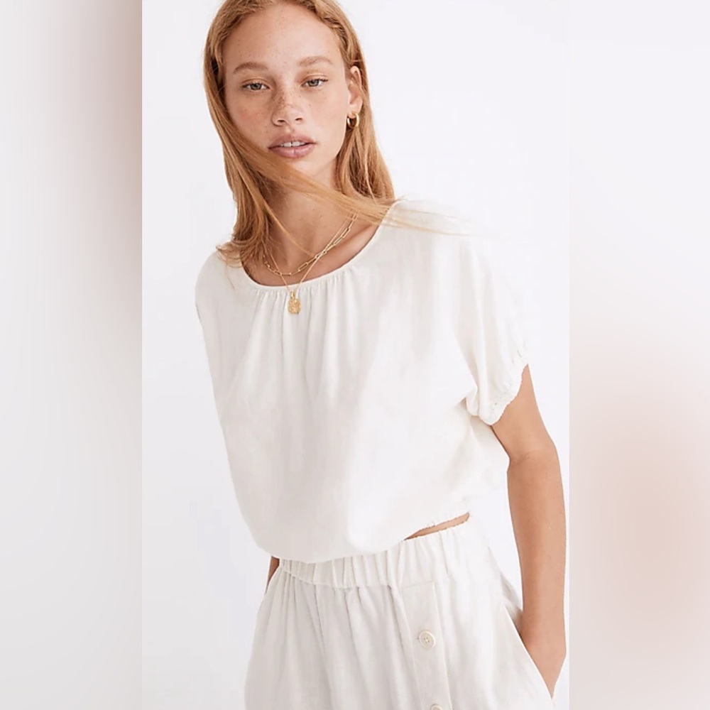 Linen-Blend Michele Bubble Top